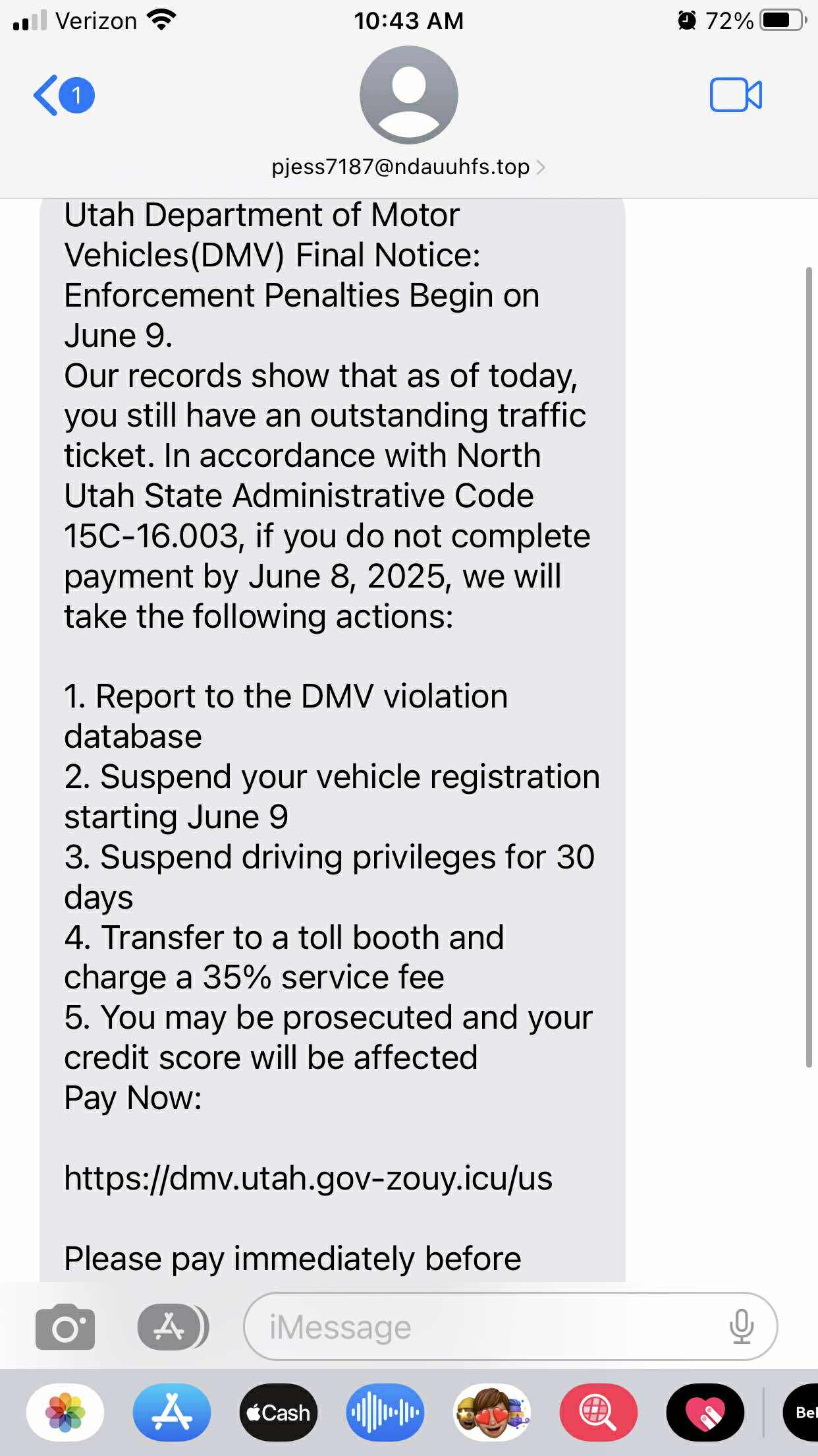 Suspicious Phishing Text